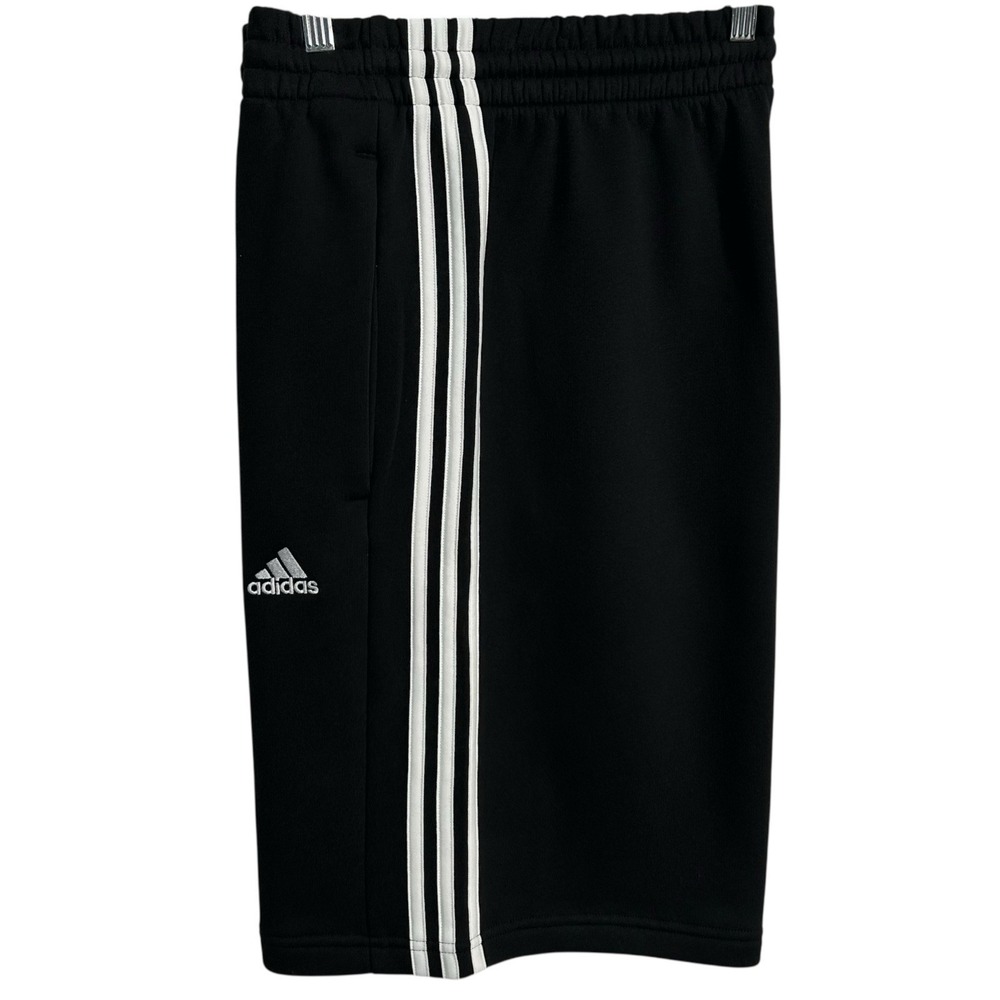 Adidas Essentials 3-Stripes Mens Fleece Bermuda Shorts Sz LT3 33x12" Black White - Picture 2 of 7